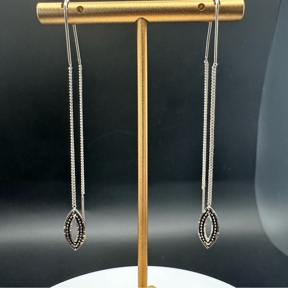 Delicate Charles Winston 925 Sterling Silver Marcasite Threader Earrings - Picture 2 of 15